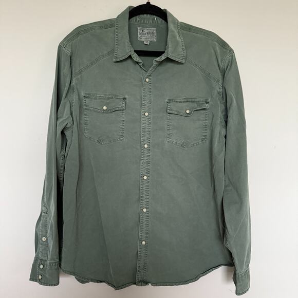 Lucky Brand Saturday Stretch Mens Top Large Green Western Pearl Snap Long Sleeve - Picture 1 of 6